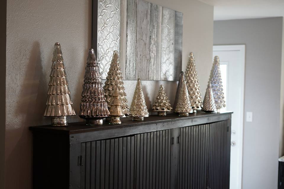 The mercury glass on the credenza in the Strahan home sets the stage for fun to come.